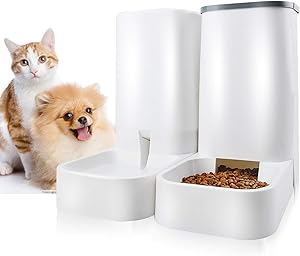 Automatic Pet Feeder and Waters Dispenser Self Dispensing Gravity Feeder - Dog Wet Food and Water Dispenser Set Jmiyav - Auto Multiple Self Cat Feeder Food Bowl Suitable for Cat Dog