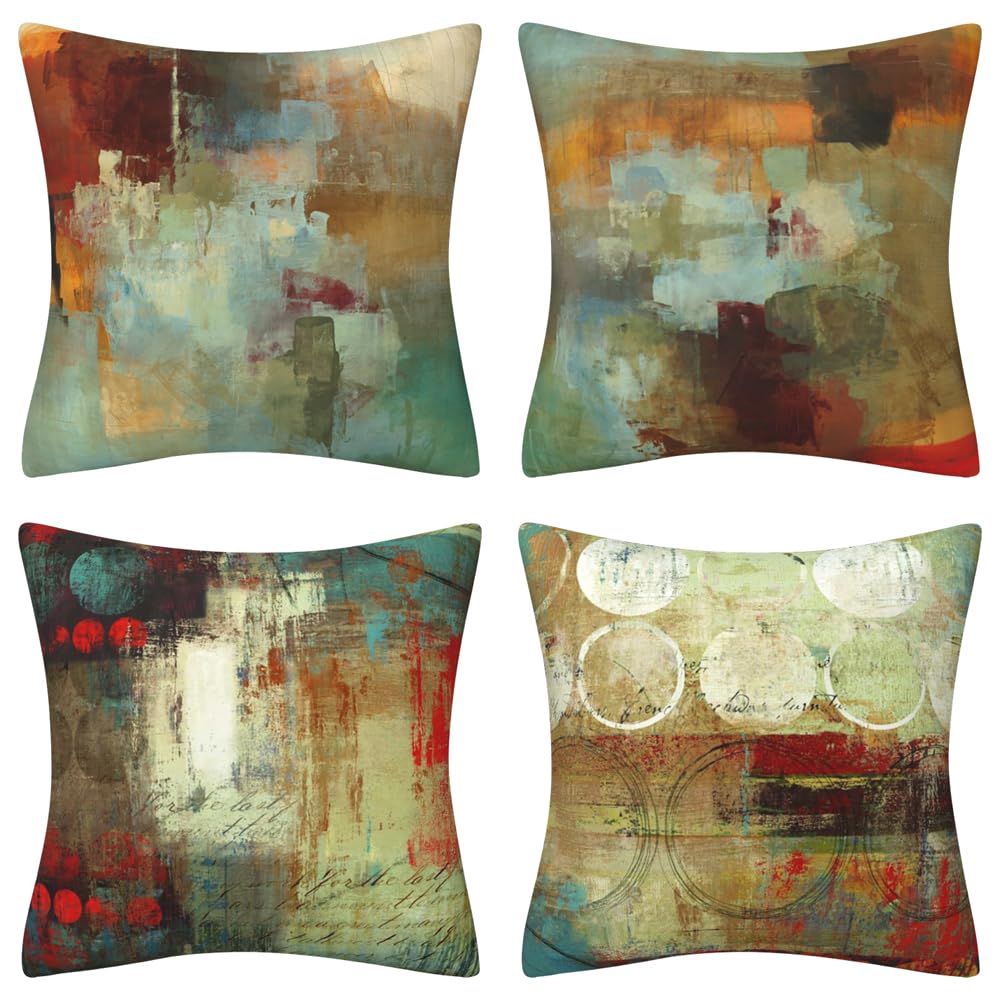 QUALKNOY Velvet Cushion Covers 45x45cm Set of 4 Modern Abstract Art Decorative Throw Pillow Cases 18x18 inches for Living Room Sofa Garden Outdoor Courtyard Decor Pillowcases