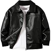 BEAUDRM Boy's PU Leather Jacket Zip Up Long Sleeve Motorcycle Coat Outerwear with Pocket