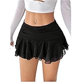 SHENHE Women's Ruffle Mini Skirt Y2K Low Rise Ruched Tiered Layer Chiffon Micro Mini Skirts