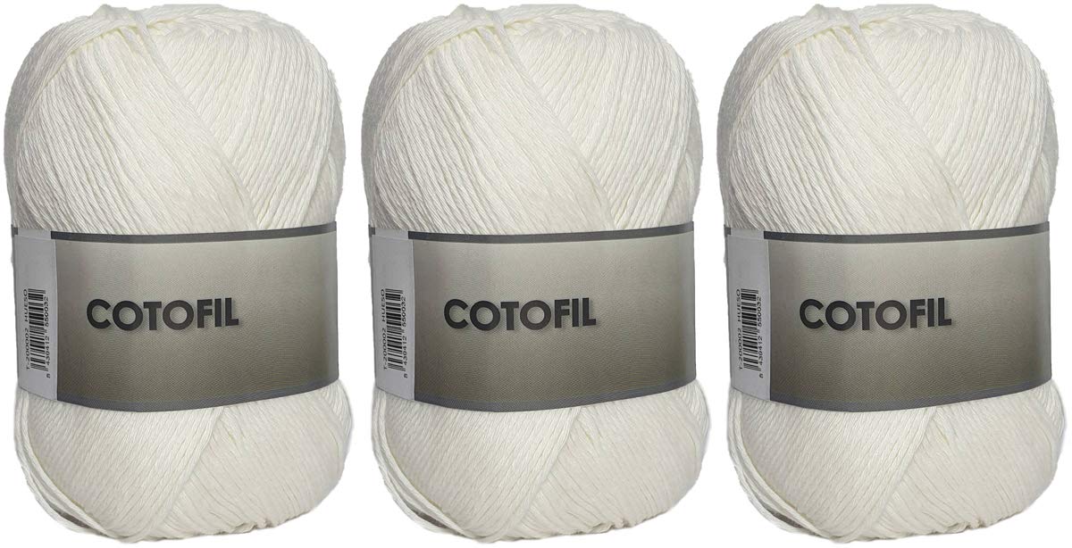 Yarn Ball of Cotofil 100% Cotton Perfect for DIY and Hand Knitting (Off-White Color 100 g, Approx. 220 Meters Pack of 3 pcs)