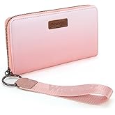 Wrangler Pink Wristlet Wallets Women Large Phone RFID Wallets, Card Cases & Money Organizers Ladies Female Travel Clutch Wallet Large Capacity Cash Credit Card Wallet with Smooth Zipper