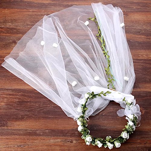 Flower Crown White Girls Headpiece,Women\'s Flower Festival Wedding - Headband Flower Crown Hair Wreath Halo With Adjustable Ribbon
