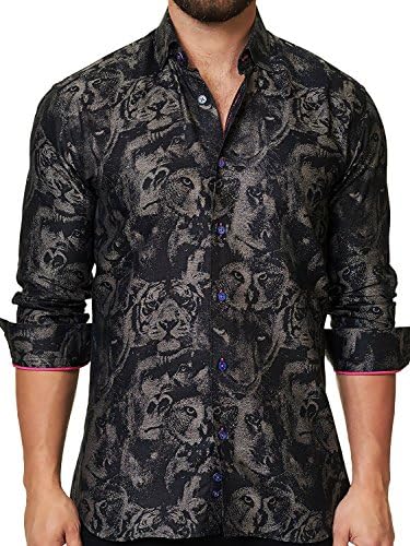 Mens Designer Dress Shirt - Stylish &amp; Trendy- Animal Head Grey - Tailored Fit