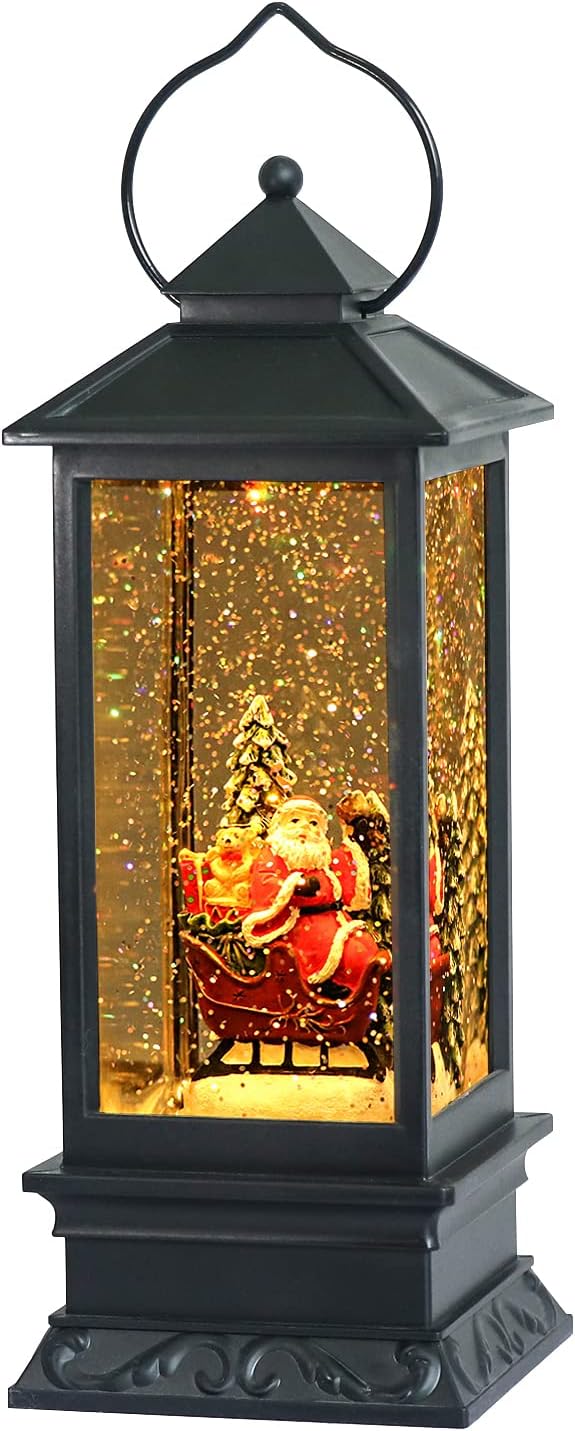 Snow Globes - Lasumora 12” Lighted and Musical Singing Christmas Snow Globe Plug-in & Battery Operated Water Glittering Music Playing with Timer Snowing Globe Lantern for Home Decoration Santa…