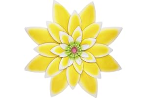 aboxoo Wall Sculptures Colorful Art Metal Flower Boho Style Home Decoration for Bathroom Living Room Bedroom or Porch Patio Fence 13inch (Yellow Flower Two)