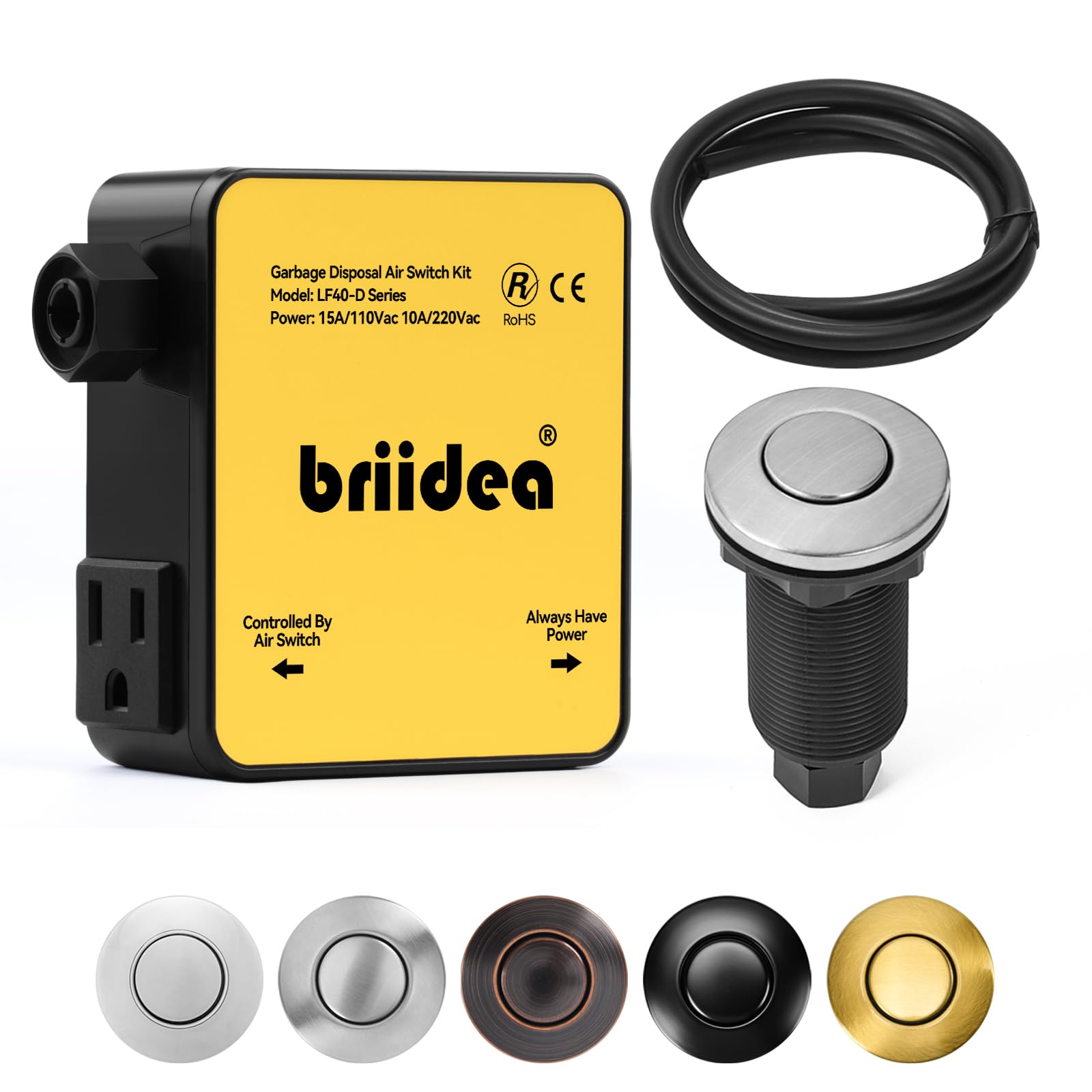 Photo 1 of ***MISSING PIECES -SELLING AS IS*** Garbage Disposal Air Switch Kit Dual Outlet Sink Top Waste Disposal Long Stainless Steel Brushed Nickel On/Off Air Button Food and Waste Disposals Part by Briidea, UL Listed