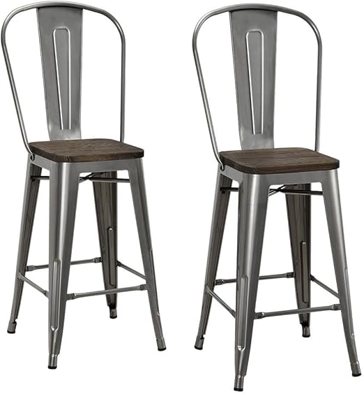 Amazon Com Dhp P Luxor Metal Counter Stool With Wood Seat And Backrest Antique Gun Furniture Decor