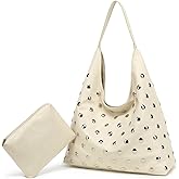 Studded Hobo Bag for Women, Vegan Leather Tote Purse, Soft Slouchy Shoulder Bag