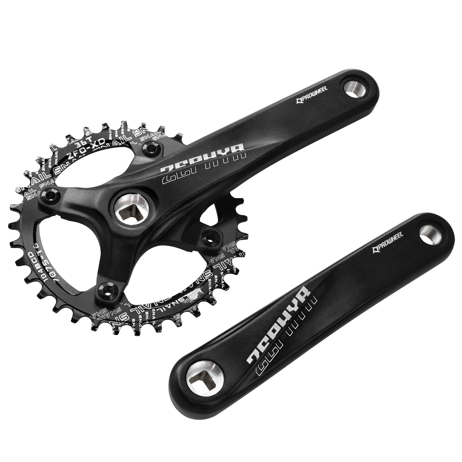 splumzer Road Bike Crank, Mountain Bike 170mm Square Crankset with 104 BCD 32/34/36/38T Chainring, Aluminum Alloy MTB Crank Narrow Wide CNC Round Chainring Bolts (Black, 36T)