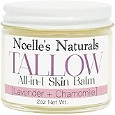 Organic Tallow Balm - 2oz Jar - Lavender Chamomile - All-In-One Skin Balm - Soothing, Healing, Moisturizing, for all Skin Types - Excellent for Dry Skin, Eczema, Burns, Cuts, Boo-Boos, Cracked Heels