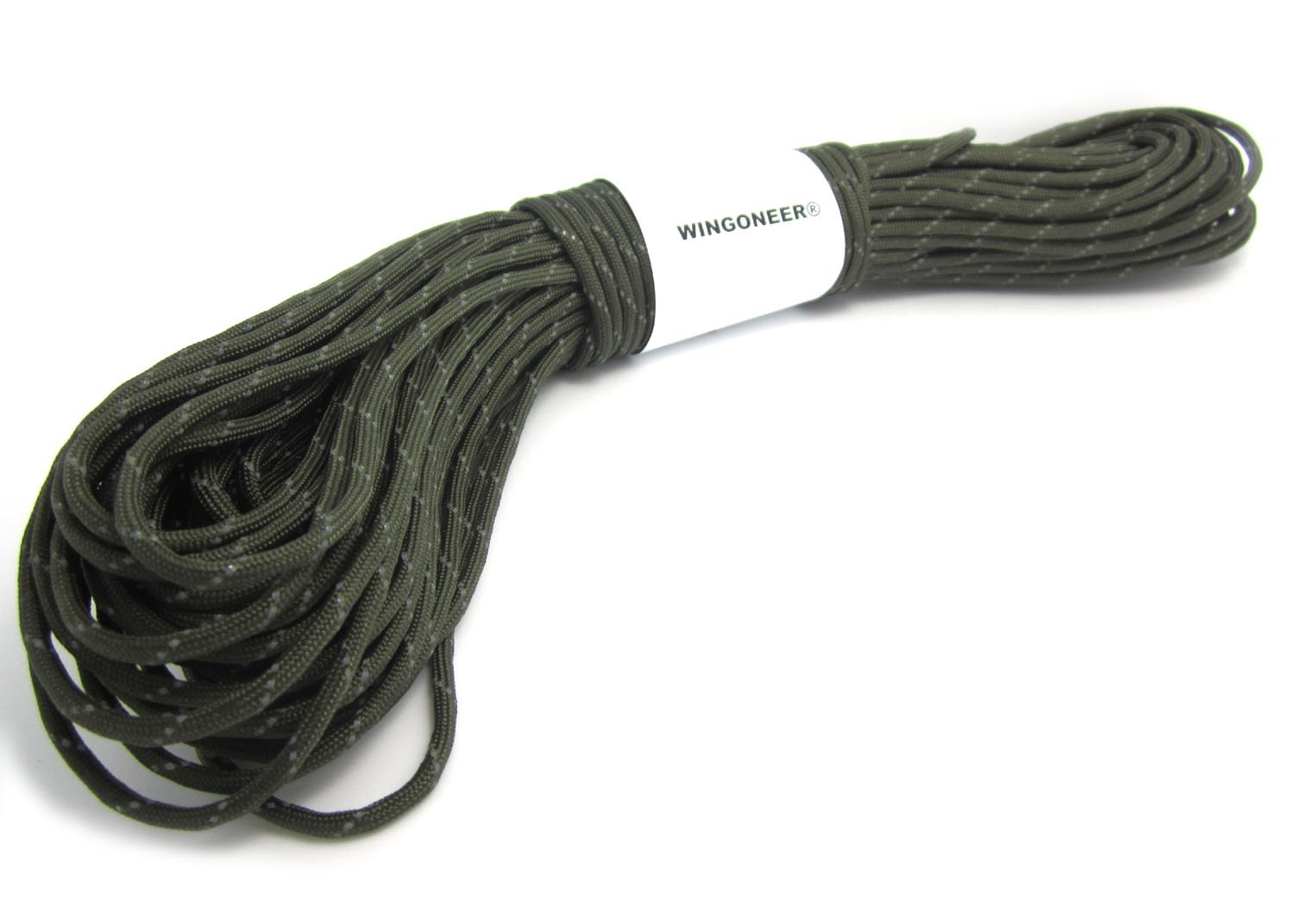 WINGONEER® Green Reflective 550 Paracord Mil Spec Type III 7 strand parachute cord 100 feet