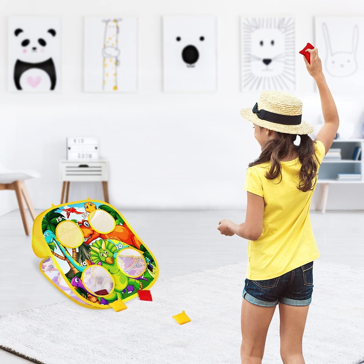 Duckura Bean Bag Toss Game for Kids,Outdoor Summer Beach Toys for Toddler-Collapsible Cornhole Game Set, Dinosaur & Unicorn Themes, Indoor Birthday Party Gift Toys for Kids Age 3 4 5 6+ and Adults: Toys & Games