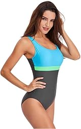 Womens One Piece Swimsuit Tummy Control Striped Monokini Open Back view 2