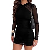 Acelitt Womens Mesh Long Sleeve Dress, S-XXL