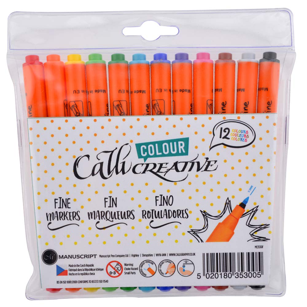 Manuscript Pen Company Callicreative Fine Pens with 0.5mm Felt Tips, Twelve Variety of Shades – Ideal for Everyday Drawing and Colouring, Card, Assorted, 150mm x 170mm x 15mm, ME3530F