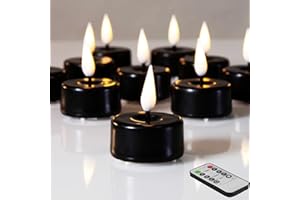 Eywamage Black Halloween Flameless Wax Tealights with Remote Batteries, Flickering LED Tea Candles Set of 10