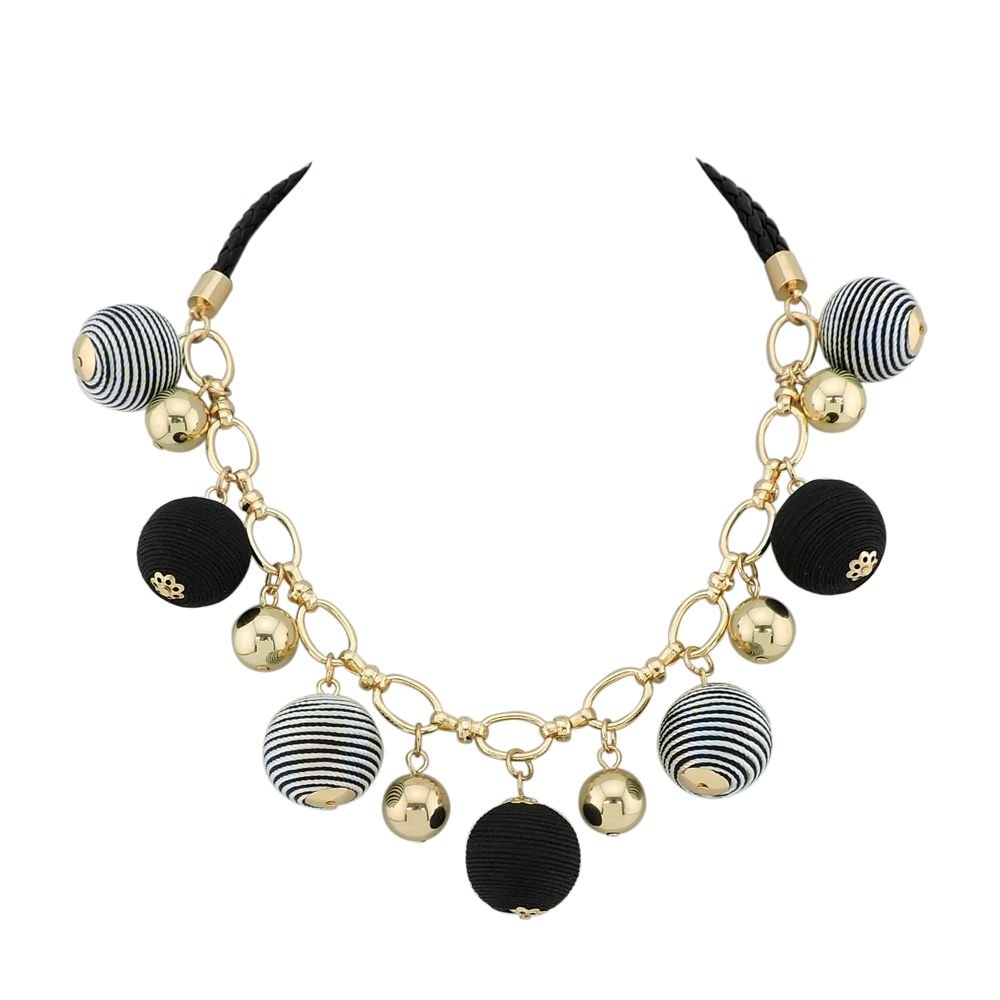 Bocar Fashion Collar Necklace with Thread Ball Pendant Necklace Earrings Set for Women (NK-10491-black)