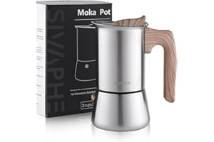 Sivaphe Stovetop Espresso Maker Stainless-Steel 3.5 oz, 1-2 Cup Coffee Maker Induction Moka Pot, 100ml Moka Campaing Coffee Pot, Induction Italian Mocha Pot with Step-by-step Instructions(1 Cup=50ml)