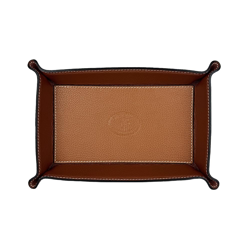 FrasiBags Genuine Leather Pocket Tray Made in Italy, Entrance Storage Tray, Entrance Pocket Emptyer, Modern Design in Large Rectangular Leather (Leather/Brown)