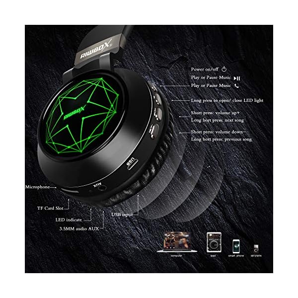 Riwbox-WT-8S-Bluetooth-Headphones-Led-Light-Up-Wireless-Headphones-Over-Ear-Hi-Fi-Stereo-Foldable-WirelessWired-Headsets-With-Mic-And-TF-Card-Compatible-for-TabletLaptopTV-Black Riwbox WT-8S Bluetooth Headphones, Led Light Up Wireless Headphones Over Ear Hi-Fi Stereo Foldable Wireless/Wired…