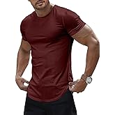JMIERR Mens Short Sleeve T Shirt Summer Muscle Slim Fitted Crewneck Longline Tees Shirts for Gym Workout