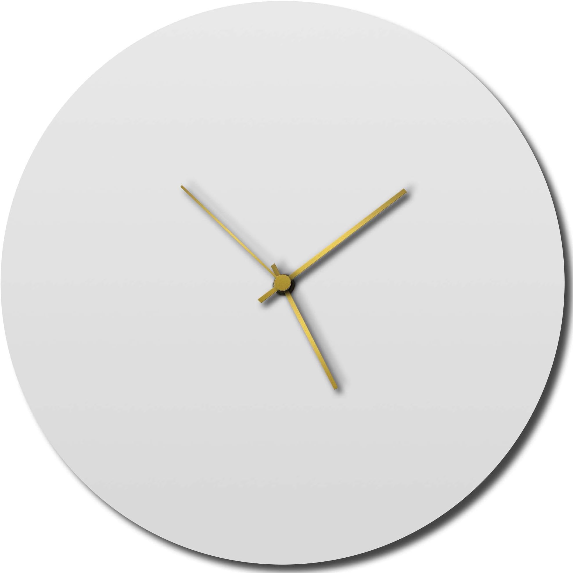 Modern Wall Clock 'Whiteout Gold Circle Clock Large' Contemporary White Home/Kitchen Decor - Minimalist, Silent Sweep Hands