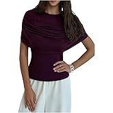 SHENHE Women's Short Sleeve Slim Fitted Tee Shirt Ruched Draped Dressy Going Out Top