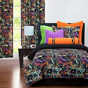 Amazon.com: 3 Piece Multi Neon Splat Paint Comforter Set ...