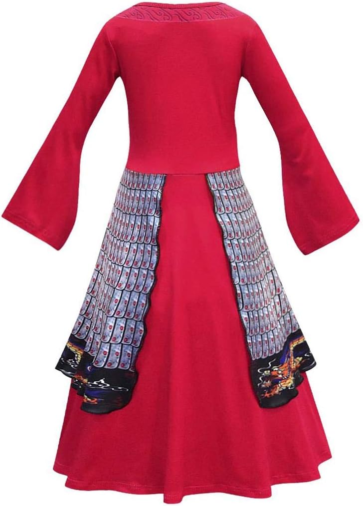 Lito Angels Girls Princess Mulan Costume Fancy Dresses Up Chinese Heroine Outfit 5-6 Years Red 277, Style 1 - Image 3