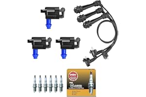 HIKARU PARTS UF228 Ignition Coil Pack & NGK Platinum Spark Plug + Wire Set Compatible with Lexus IS300 GS300 Toyota Supra L6 3.0 1998 2001 2002 2003 2004 2005 Replace Set of 3 Coils and Spark Plugs