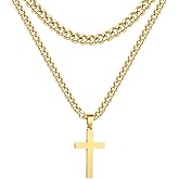 Zocomi Layered Stainless Steel Cross Necklace for Men Boys, Cuban Link Chain Cross Pendant, Religious Jewelry Gifts
