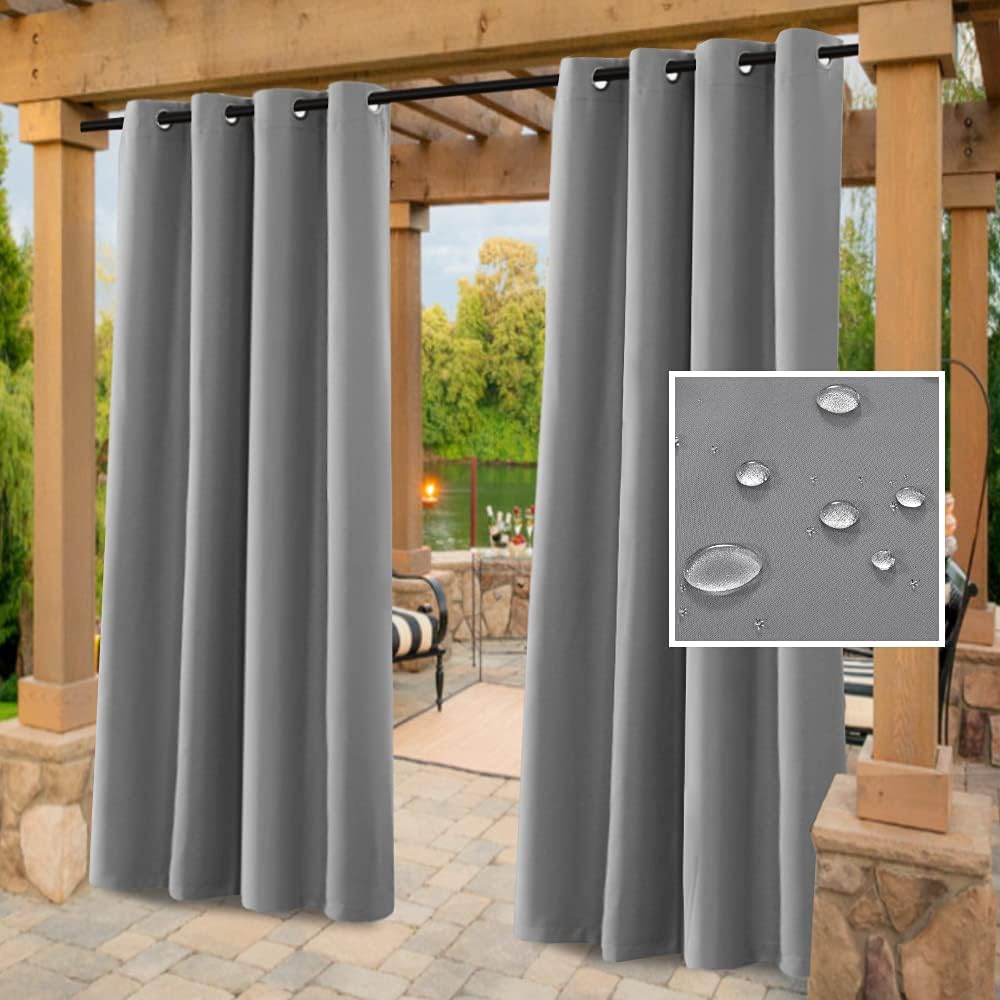 Outdoor Curtains - H.VERSAILTEX Indoor Outdoor Curtains for Patio Waterproof Stainless Steel Silver Grommet Thermal Insulated Blackout Outdoor Drapes for Deck/Gazebo, Dove, 52x84 Inch, 1 Panel