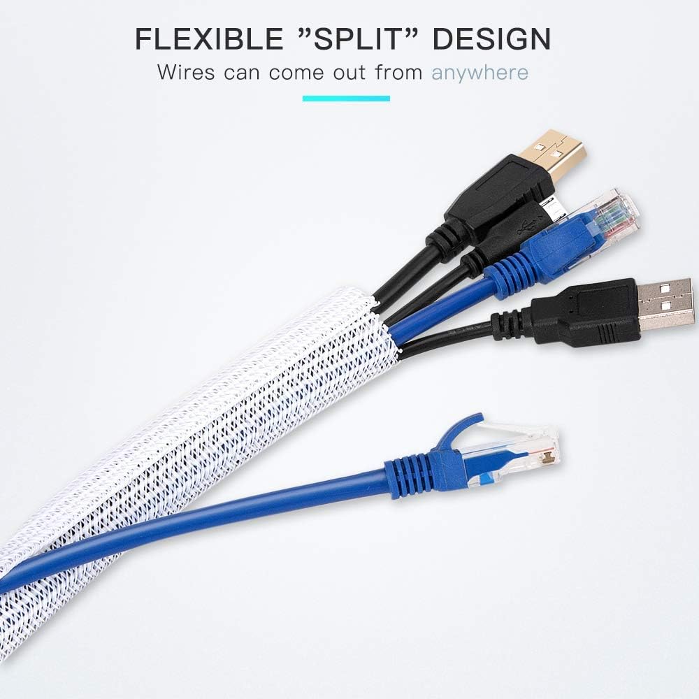 White Cable Sleeve Cover, AGPTEK Cord Management System for Desk PC TV Computer Projector Wires Protection and Organization, Home, Theater and Office, 6.6ft - 2/3 inch, White: Home Audio & Theater