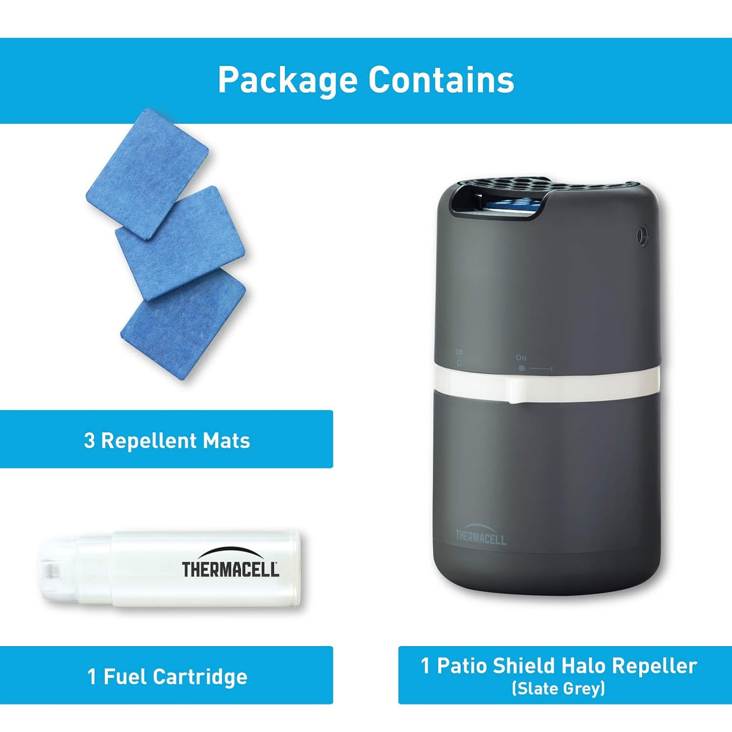 Amazon Com Thermacell Halo Patio Shield Mosquito Repeller Slate Grey Brings Mosquito Relief To 15 Foot Zone And Blends With Tabletop Decor Deet Free No Spray Protection Lasting Up To 48 Hours Of Run Time