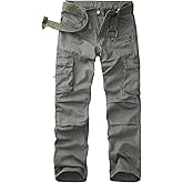 AKARMY Cargo Pants for Men Casual Outdoor Cotton Hiking Y2K Work Pants with Multi Pockets 8612 Military Green 32