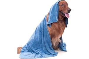 JETOG 2-PCS Fast Drying Dog Towels - 56 x 28 Inch Ultra Soft & Absorbent Large Dog Towel with 30 x 14 Inch Daily Use Paw Towel - 100% Microfiber Pet Bath Grooming Towels for Dogs Cats, Blue