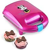 Disney Minnie Mouse Mini Cupcake Maker with Liners by Select Brands | Small Nonstick Cupcake Maker with Latching Handle &amp; Liners, Includes Manual for Convenient Home Baking