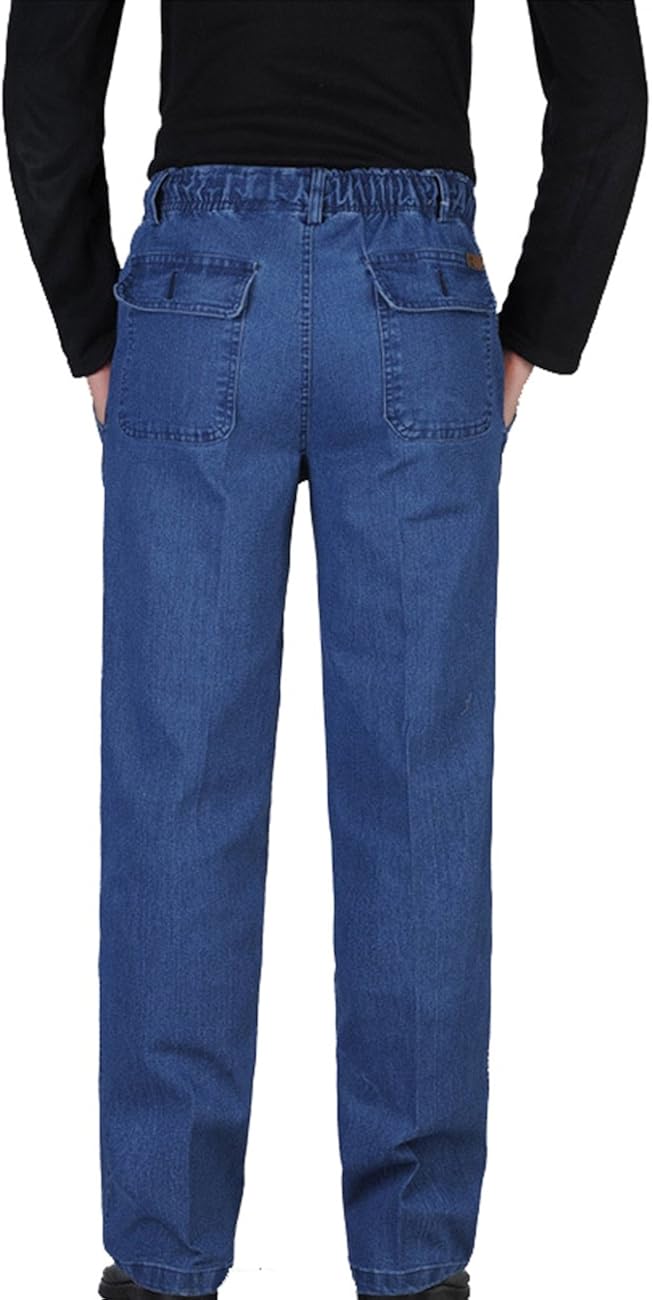Zoulee Mens Full Elastic Waist Denim Pull On Jeans Straight Trousers