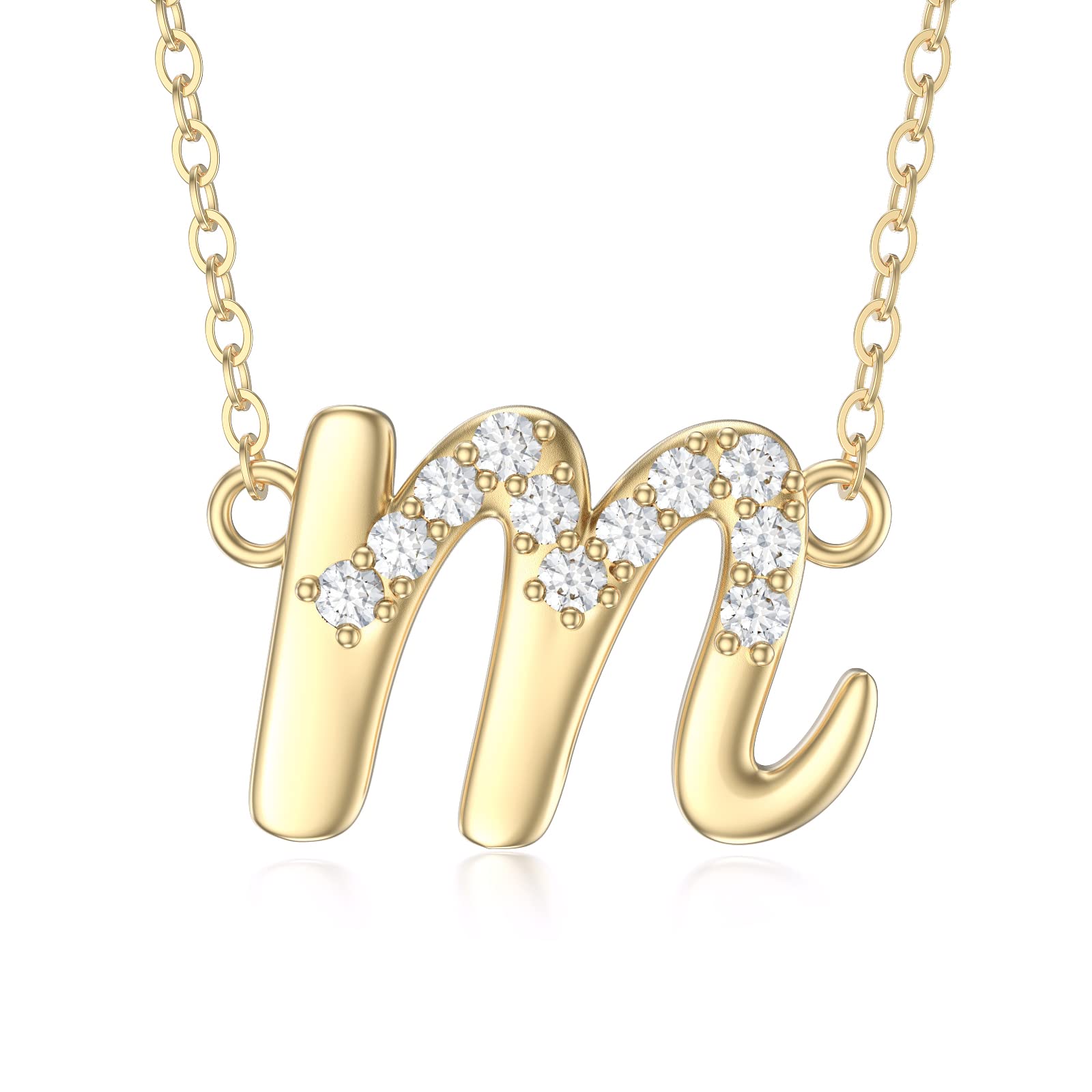 SISGEM 9 ct Gold Initial Necklace, Solid Yellow Gold M Letter Necklace with 5A Cubic Zirconia, for Women Girls Ladies Mum Sisters, 16"+1"+1"