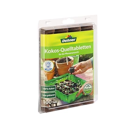Dehner Kokos-Quelltabletten, mit Nährstoff-Mix, zur Anzucht von Stecklingen, Sämlingen und Saaten, Ø 38 mm,  100 Stück