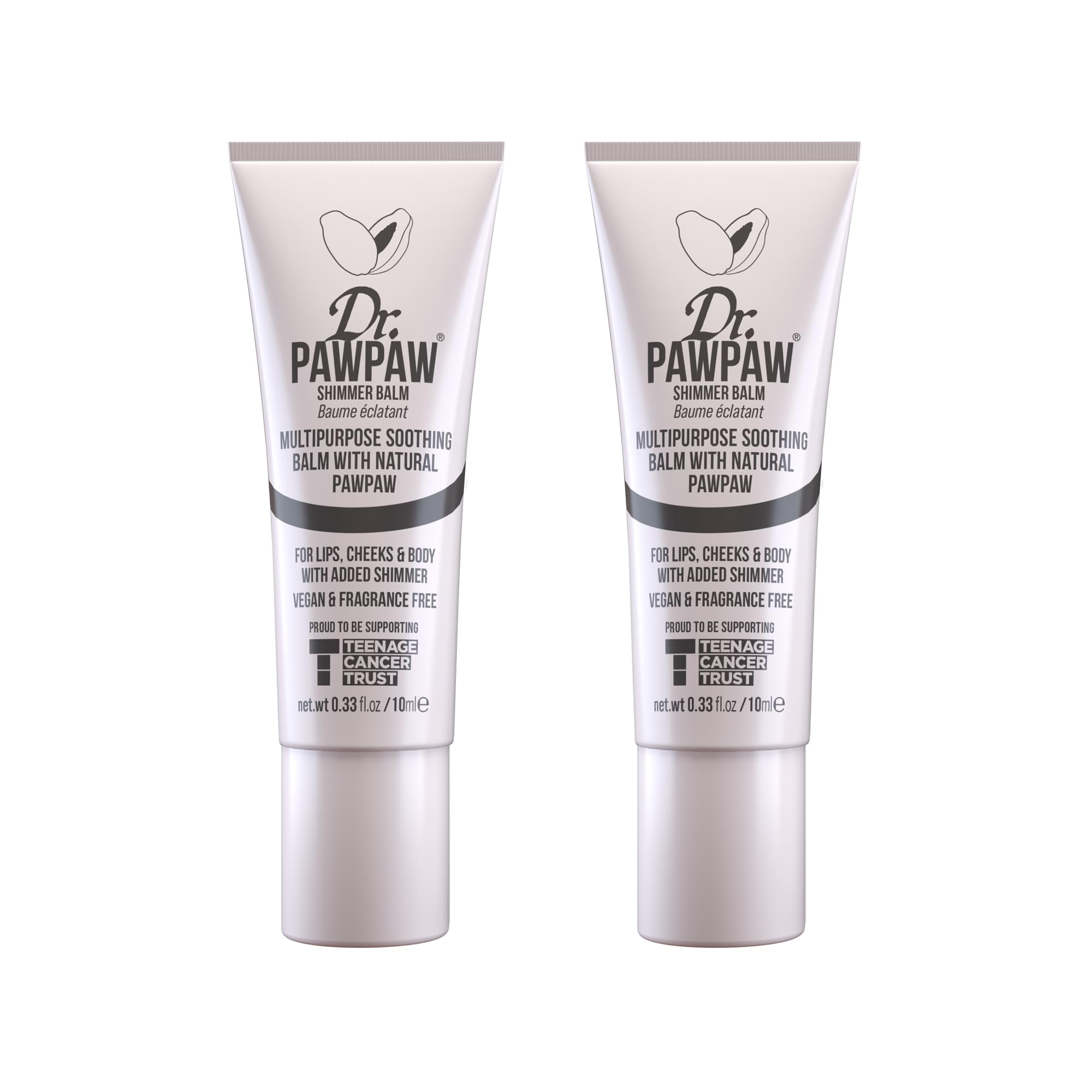 Dr.PAWPAW Shimmer, Multi-Purpose Natural No Fragrance Balm for Hydrating Lips, Skin, Hair, Cuticles, Nails & Beauty Finishing (2 x 10 ml)