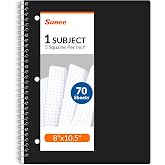 SUNEE Spiral Notebook, 1-Subject, Graph Ruled Paper, 8" x 10-1/2", 70 Sheets, 5 Squares per inch Spiral Grid Notebooks for Work, Home, School, Writing, Black