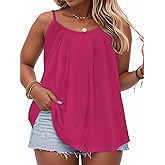 JOELLYUS Plus Size Tank Tops for Women Summer Casual Loose Pleated Spaghetti Strap Camisole Sleeveless Flowy Tunic Blouses