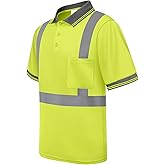 Uno Mejor Hi Vis Polo Shirts for Men Construction Class 3 High Visibility Shirts, Reflective Safety T-Shirts for Men Women, Short Sleeve Work Shirts, Breathable, UPL-Yellow XL