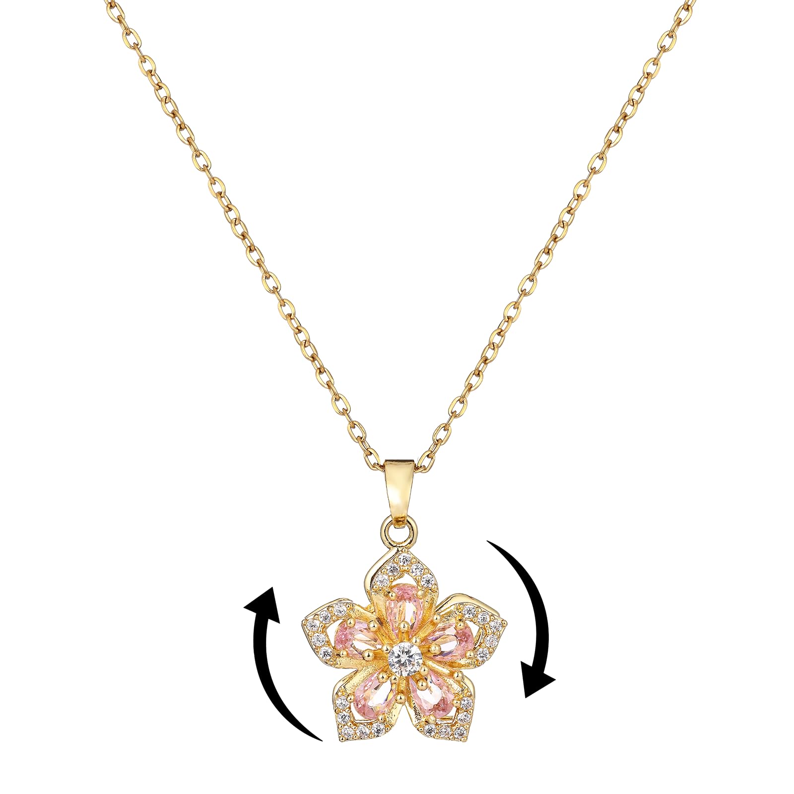Necklace for Women Gold Flower Fidget Necklace Rotatable Crystal Silver Blossom Pendant Necklaces Adjustable Spinning Fidget Necklaces Redbud Flower Choker Funny Gift Jewelry