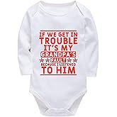 WOOYONGING If We Get In Trouble It's My Grandpa's Fault Baby Clothes Long Sleeve Infant Romper White