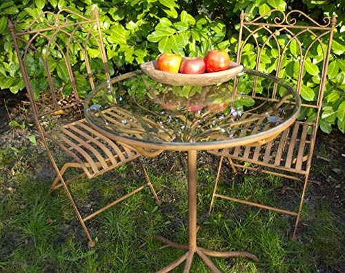 GeKi Trend Edles Bistroset Balkonset Metall Eisen Vintage Antik Bistrotisch mit 2 Stühlen und Glasplatte Outdoor Garten Bistro Set Balkon Set 3 teilig – Bild 6