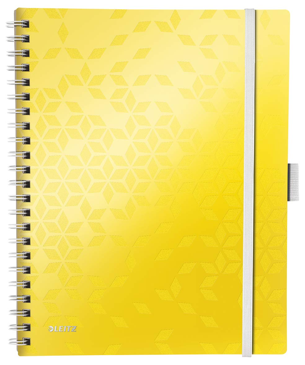 Leitz A4 Stiff Cover Notebook, Yellow Wire Bound, 80 Sheets, Ruled, 80 gsm Ivory Paper, Wow Be Mobile Range