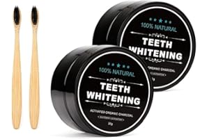 2-Pack Teeth Whitening Charcoal Powder + Bamboo Brush Oral Care Sets, WUBLSYAN Natural Activated Charcoal Teeth Whitener Powder